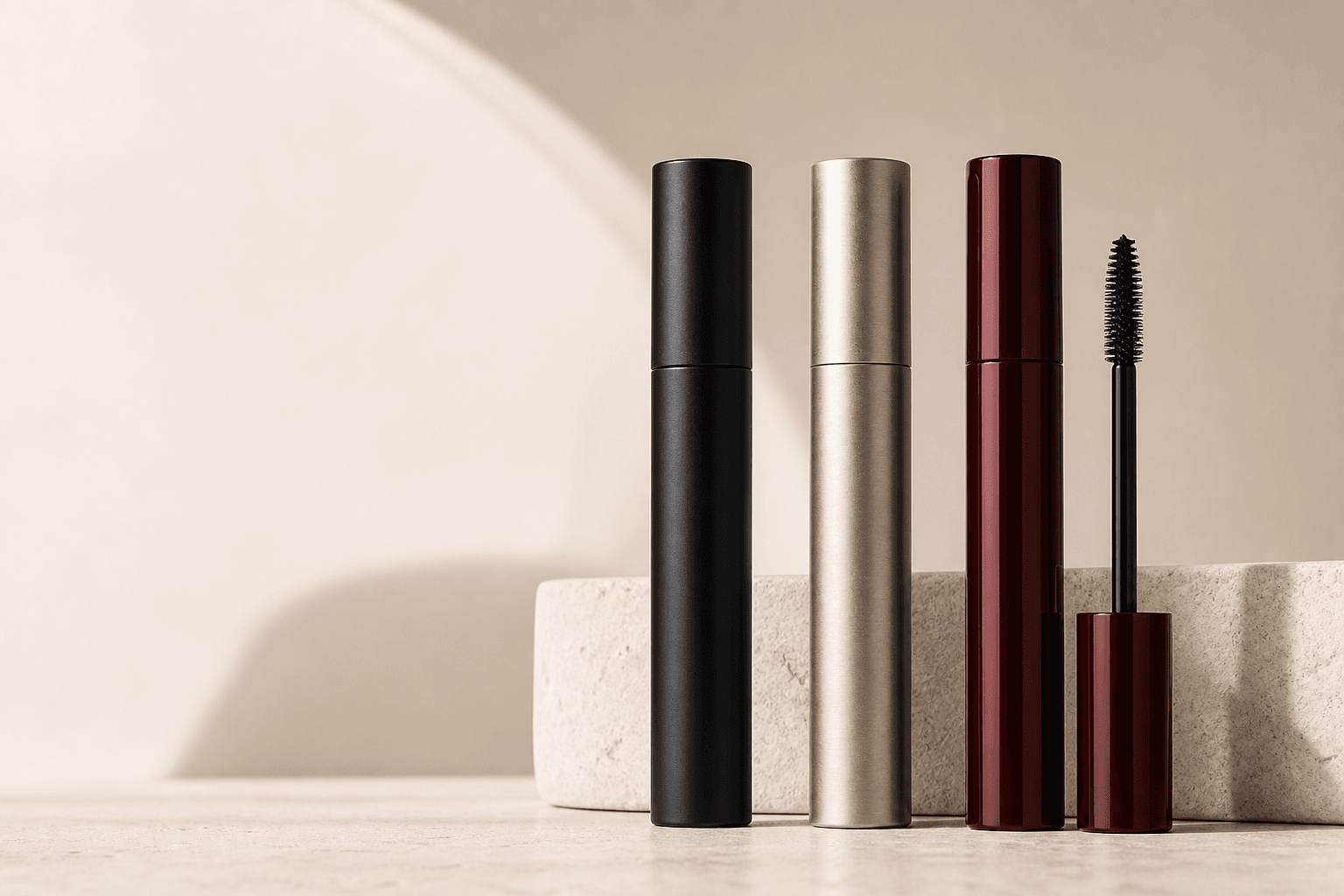 Unbranded mascara products in a premium studio setting